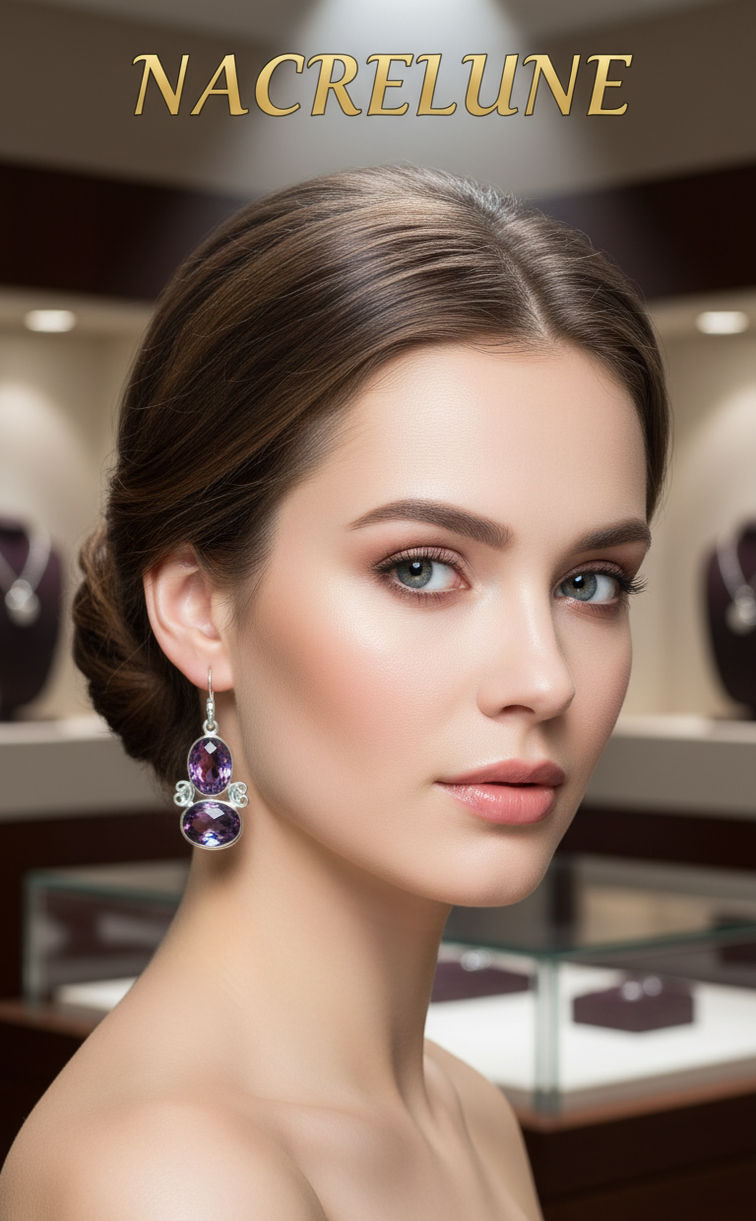 Boucles d'oreille en argent avec topaze mystique bleu-rouge nacrelune.com boucles d'oreille