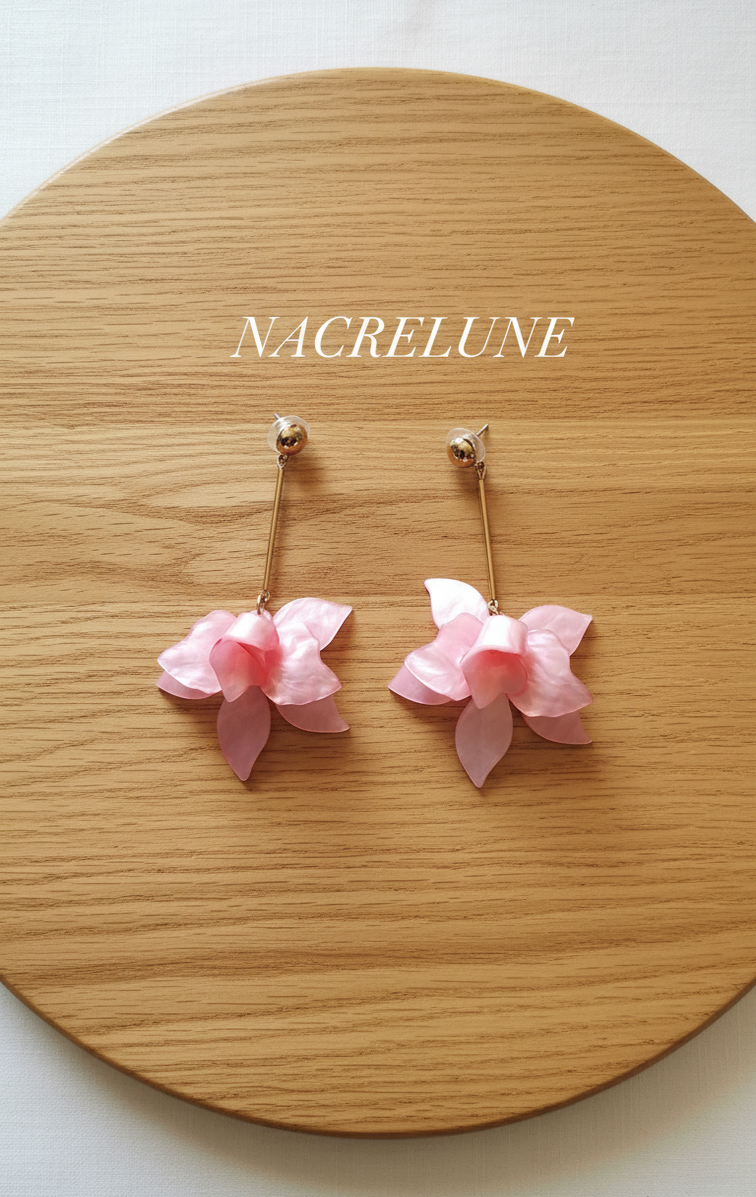 Boucles d’oreilles fantaisie longues orchidée rose en résine-NACRELUNE NACRELUNE boucles d'oreille