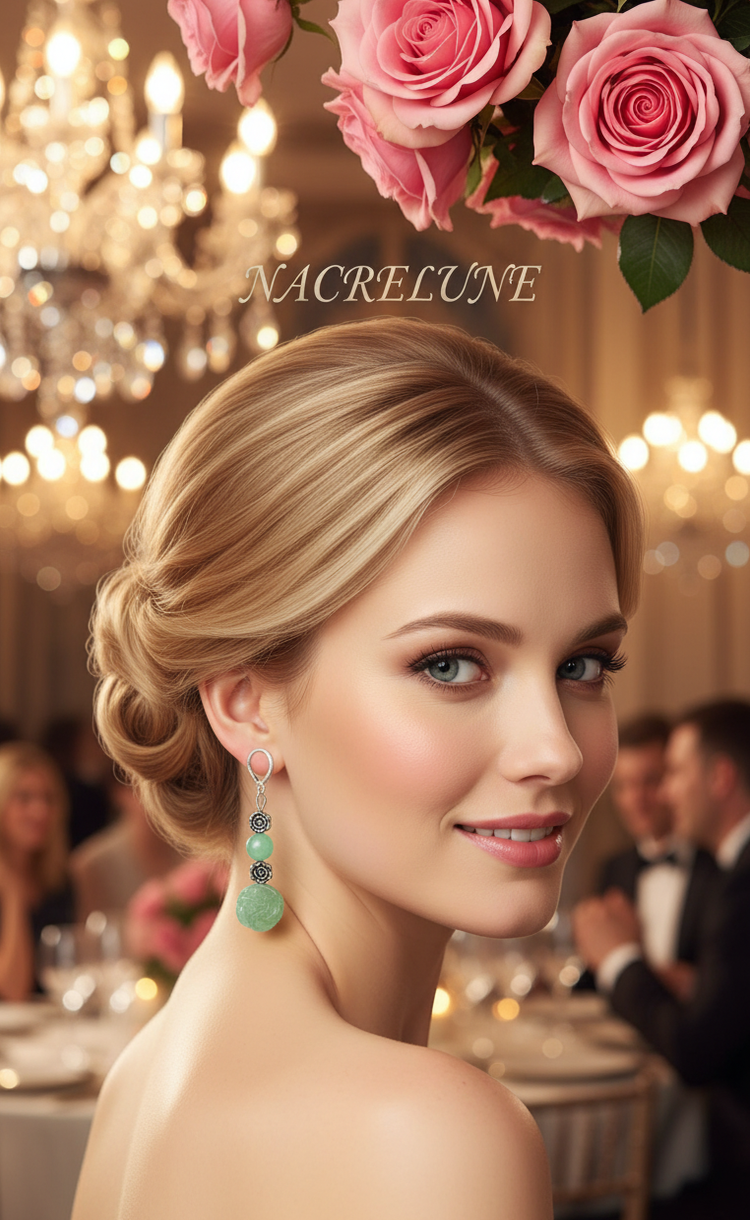 Boucles d'Oreilles Aventurine Pierre Naturelle Verte nacrelune.com boucles d'oreille