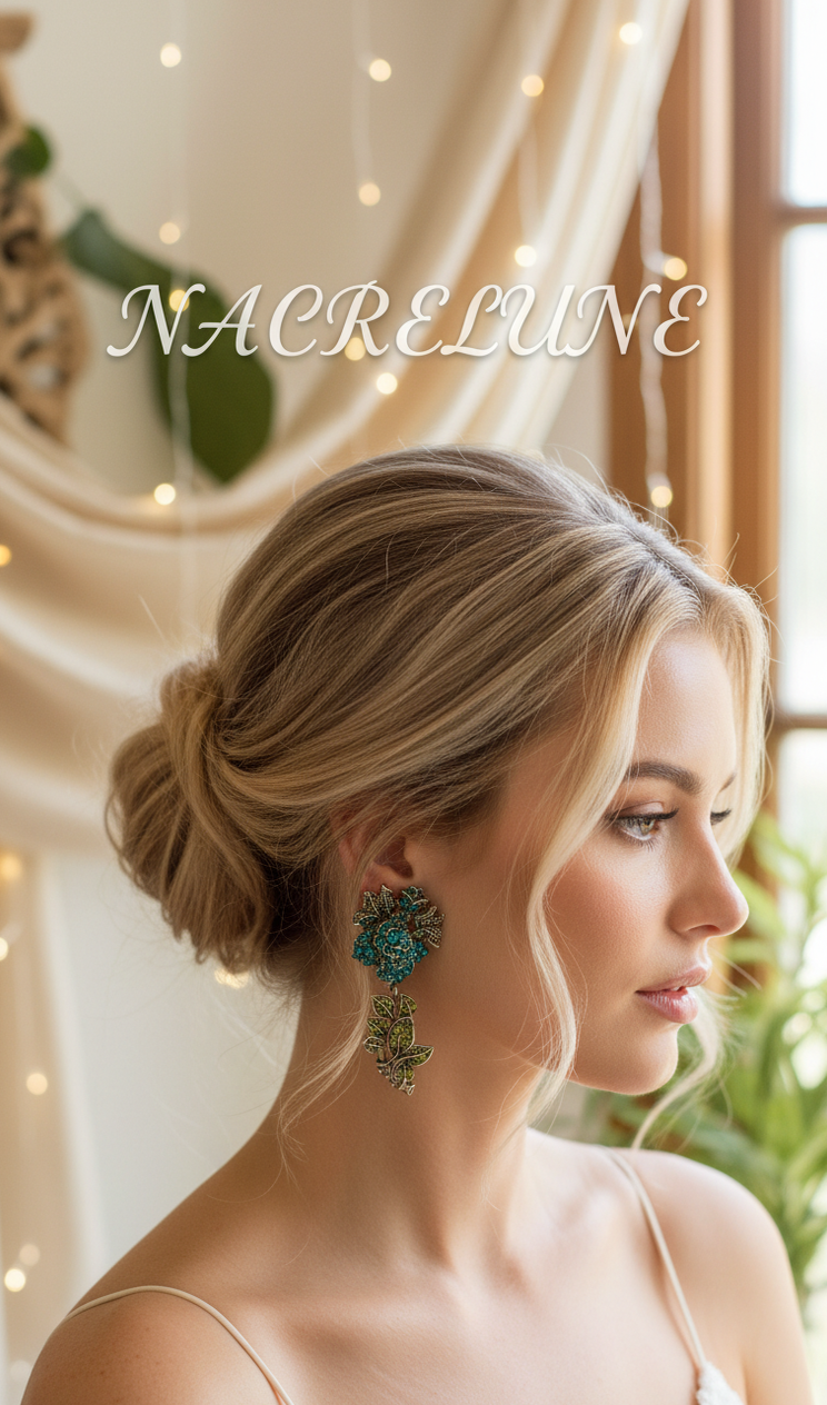 Boucles d’oreilles en strass en forme de roses – 6 couleurs au choix-NACRELUNE Bleu turquoise NACRELUNE boucles d'oreille