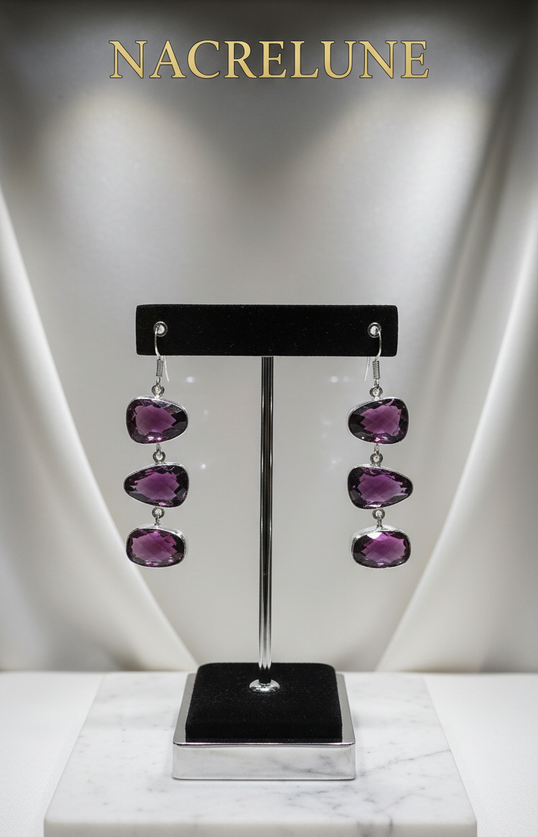 Boucles d'oreille en argent avec topazes mystiques rose-bleu nacrelune.com boucles d'oreille