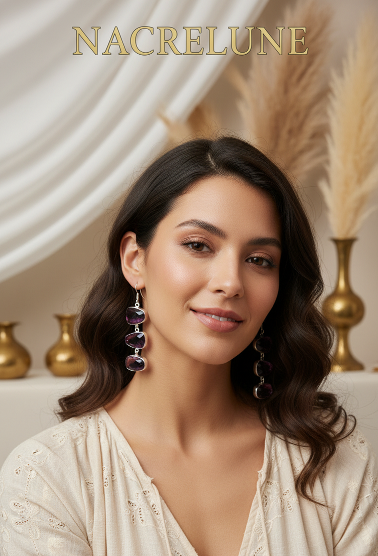 Boucles d'oreille en argent avec topazes mystiques rose-bleu nacrelune.com boucles d'oreille