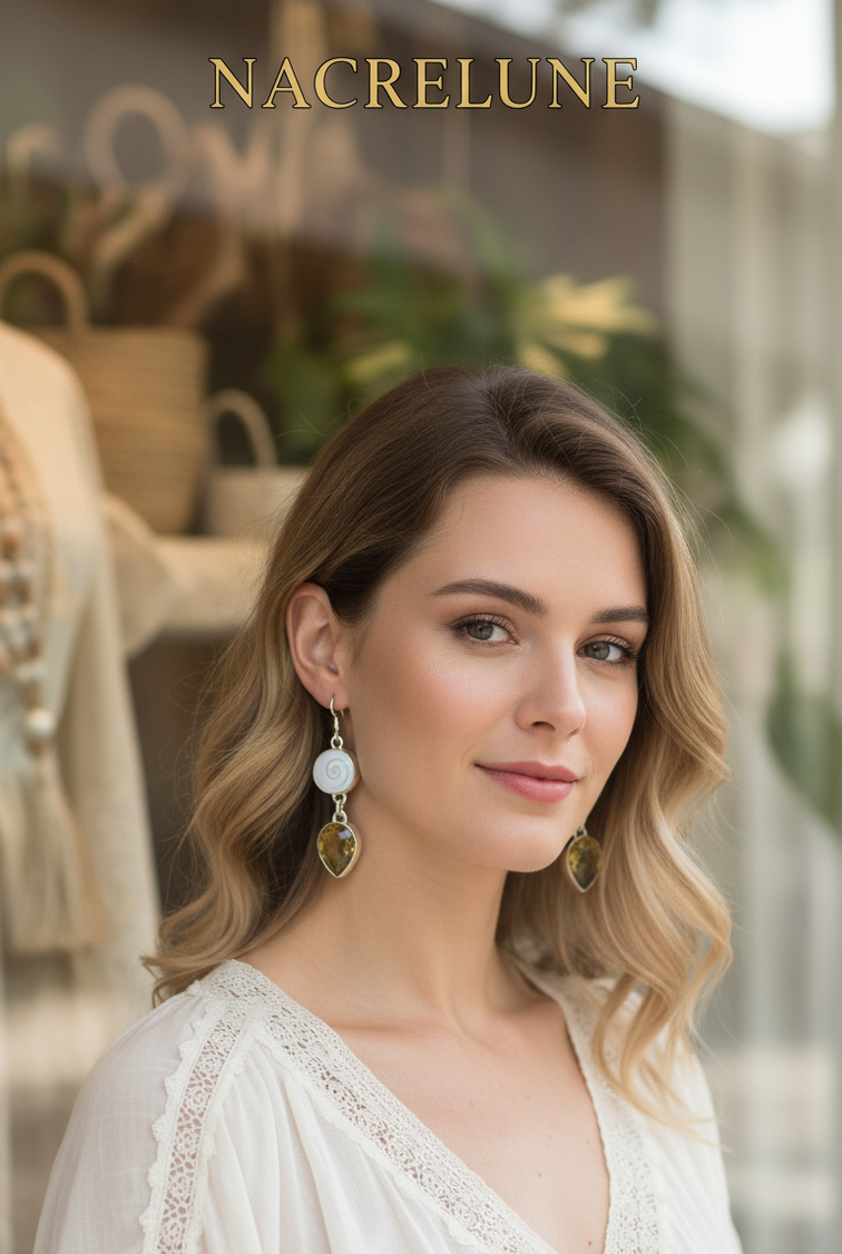 Boucles d'Oreille Argent | Œil de Shiva & Topaze Mystique Vert-Jaune – Nacrelune nacrelune.com boucles d'oreille