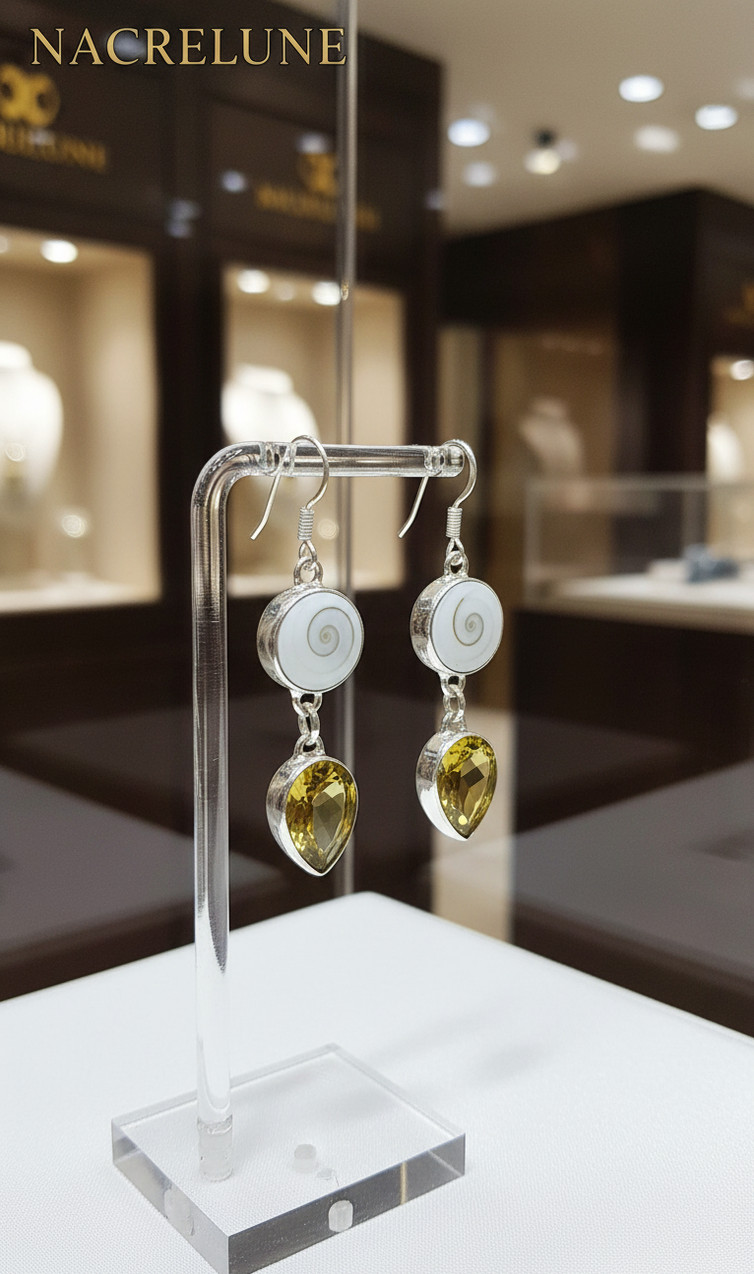 Boucles d'Oreille Argent | Œil de Shiva & Topaze Mystique Vert-Jaune – Nacrelune nacrelune.com boucles d'oreille