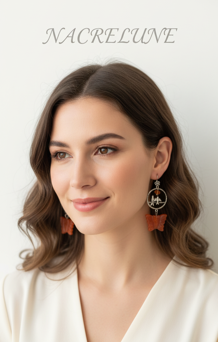 Boucles d’oreilles agate cornaline, papillons et oiseaux-NACRELUNE NACRELUNE boucles d'oreille