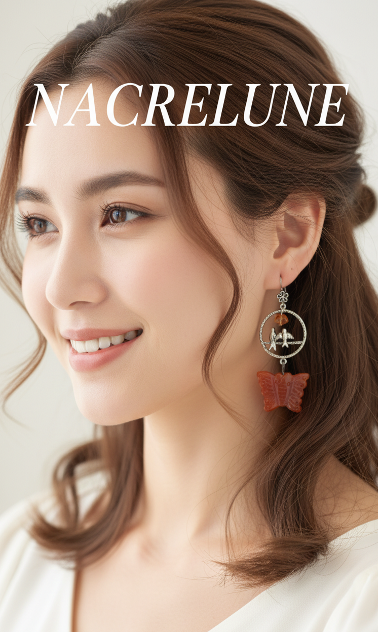 Boucles d’oreilles agate cornaline, papillons et oiseaux-NACRELUNE NACRELUNE boucles d'oreille