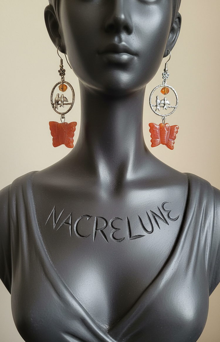 Boucles d’oreilles agate cornaline, papillons et oiseaux-NACRELUNE NACRELUNE boucles d'oreille