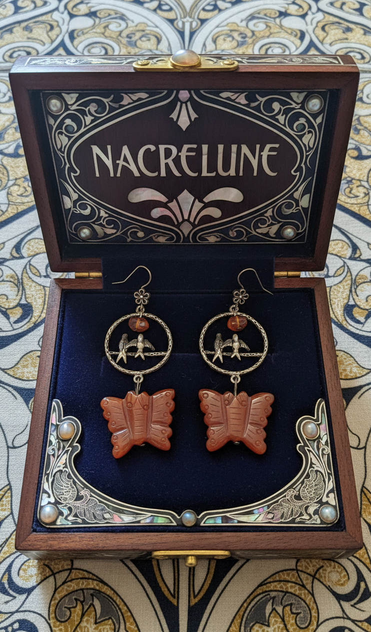 Boucles d’oreilles agate cornaline, papillons et oiseaux-NACRELUNE NACRELUNE boucles d'oreille