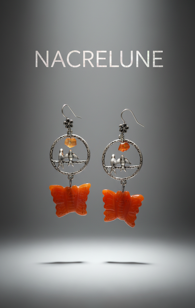 Boucles d’oreilles agate cornaline, papillons et oiseaux-NACRELUNE NACRELUNE boucles d'oreille