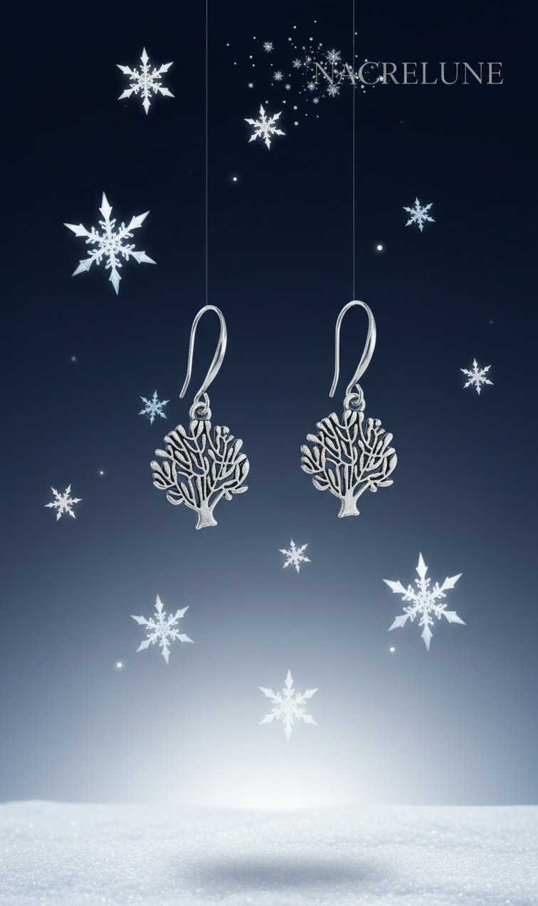 Boucles d'oreille arbre en hiver – Bijou nature & poésie hivernale | NACRELUNE