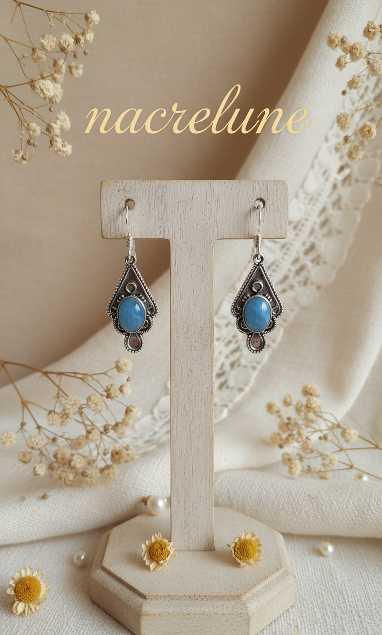 Boucles d’oreilles argent 925 et calcédoine bleue – Modèle 2-NACRELUNE NACRELUNE boucles d'oreille