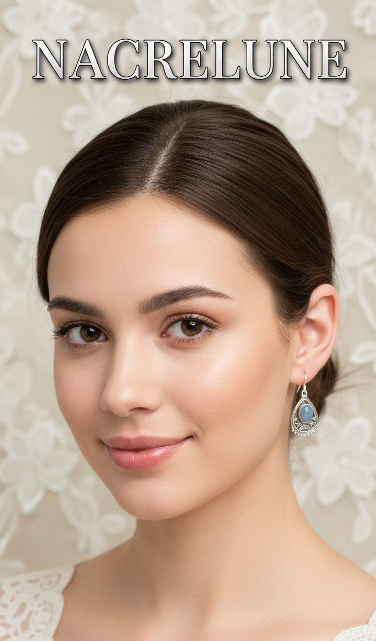 Boucles d’oreilles en argent avec calcédoine bleue – Modèle 1-NACRELUNE NACRELUNE boucles d'oreille
