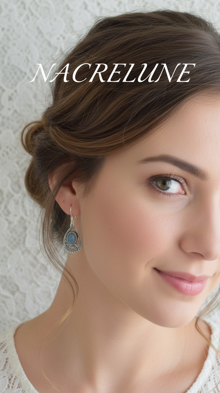 Boucles d’oreilles en argent avec calcédoine bleue – Modèle 1-NACRELUNE NACRELUNE boucles d'oreille