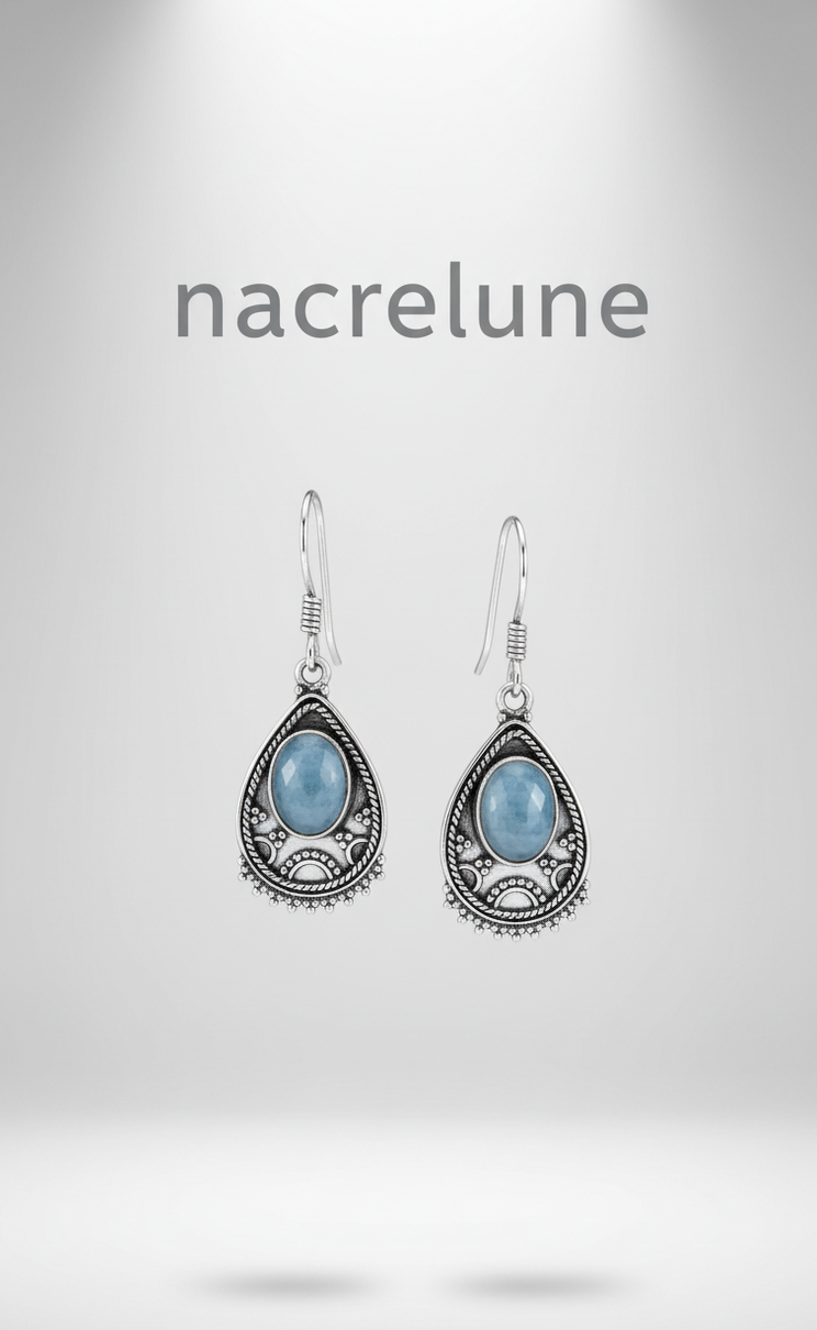 Boucles d’oreilles en argent avec calcédoine bleue – Modèle 1-NACRELUNE NACRELUNE boucles d'oreille
