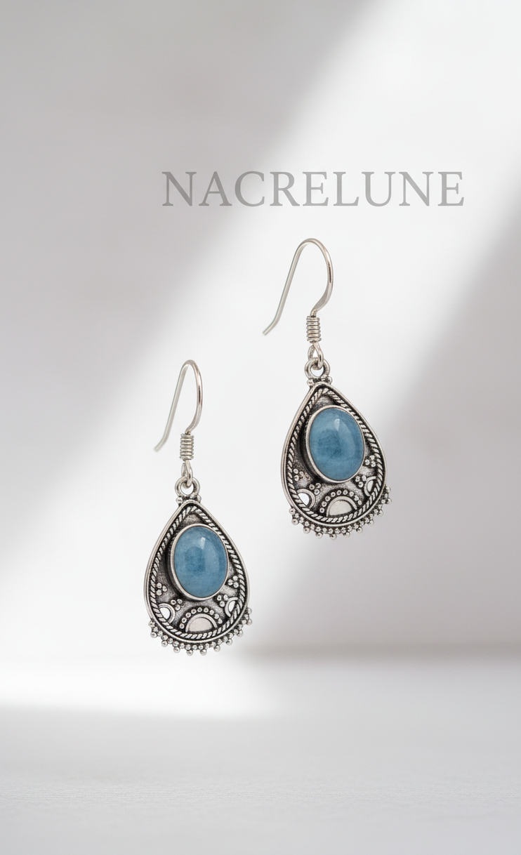 Boucles d’oreilles en argent avec calcédoine bleue – Modèle 1-NACRELUNE NACRELUNE boucles d'oreille