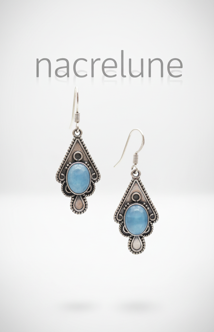 Boucles d’oreilles argent 925 et calcédoine bleue – Modèle 2-NACRELUNE NACRELUNE boucles d'oreille