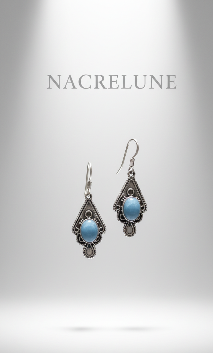 Boucles d’oreilles argent 925 et calcédoine bleue – Modèle 2-NACRELUNE NACRELUNE boucles d'oreille