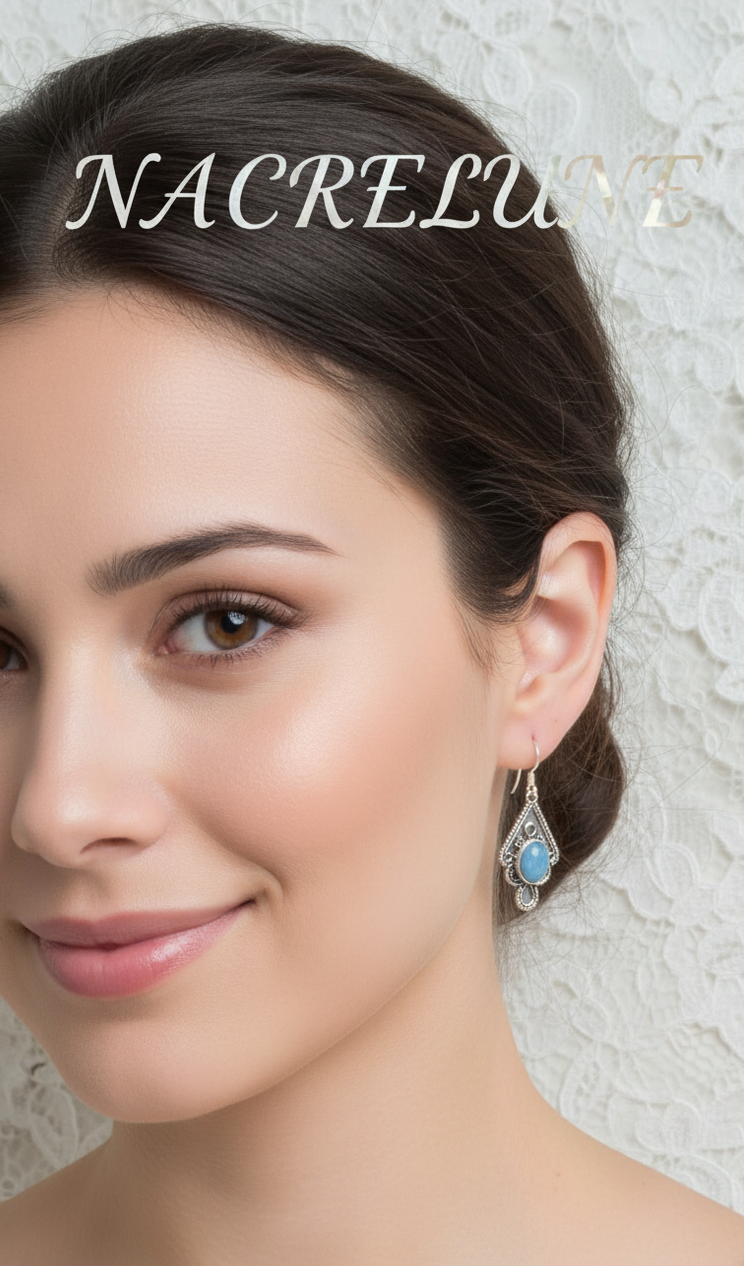 Boucles d’oreilles argent 925 et calcédoine bleue – Modèle 2-NACRELUNE NACRELUNE boucles d'oreille