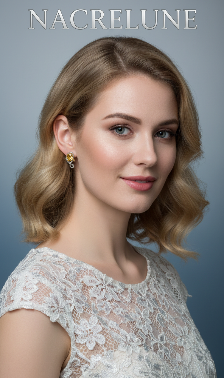Boucles d'Oreille Argent 925 et Citrines – Bijou Semi-Précieux Lumineux | NACRELUNE NACRELUNE boucles d'oreille
