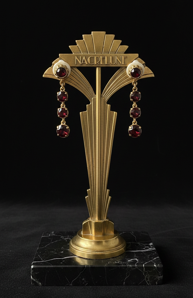 👑Boucles d’oreille clip vintage imitation rubis