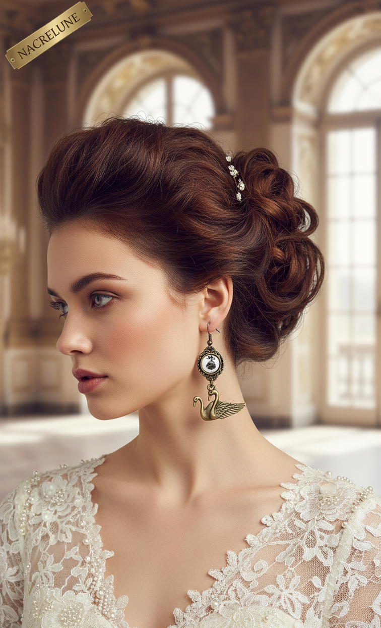 Swan cameo earrings
