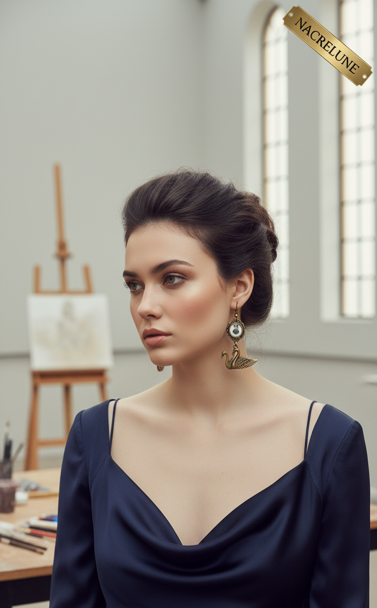 Swan cameo earrings