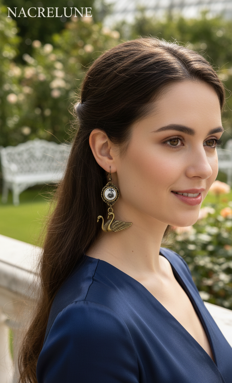 Swan cameo earrings