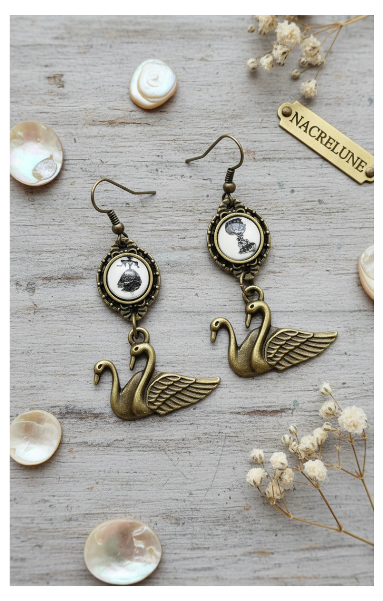 Swan cameo earrings