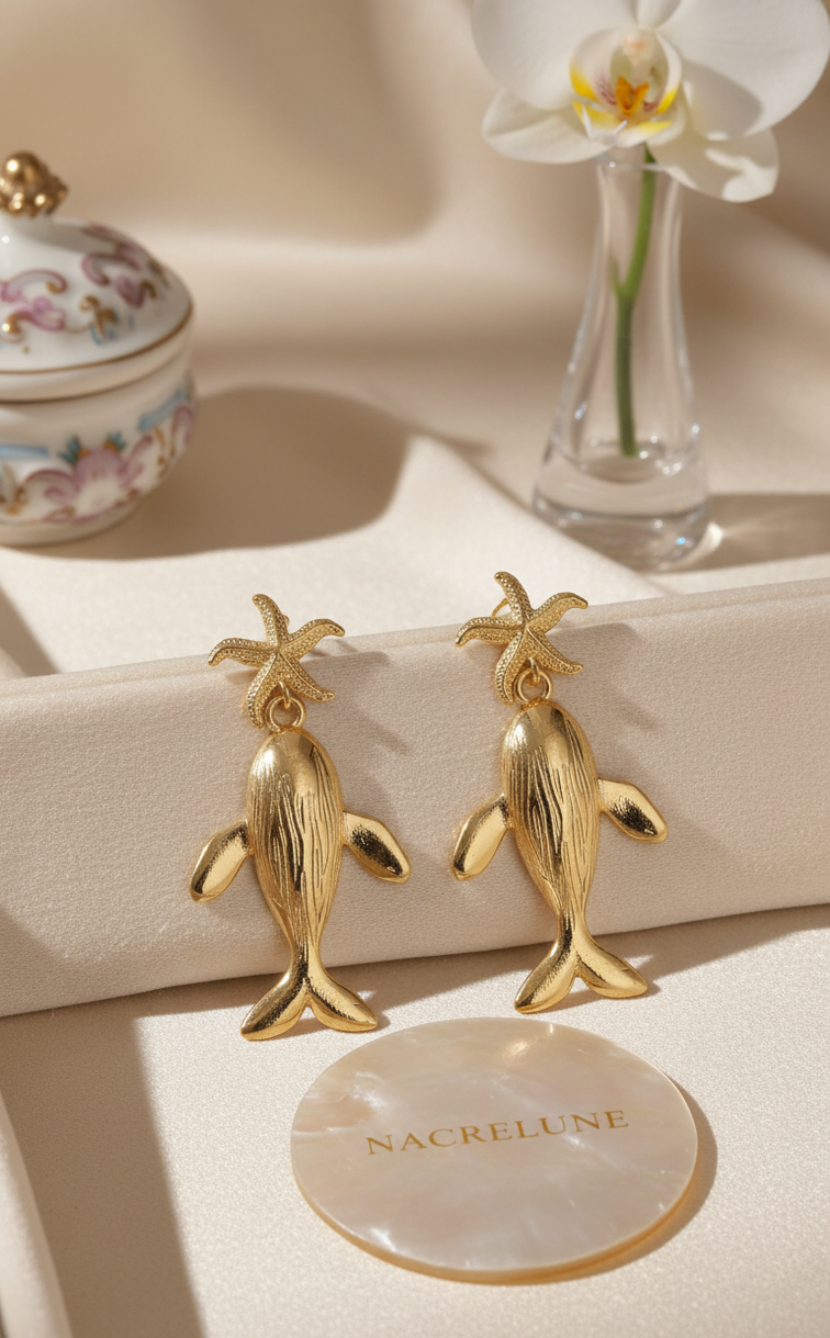 Boucles d'oreilles Dauphin – Acier Inoxydable Plaqué Or NACRELUNE boucles d'oreille