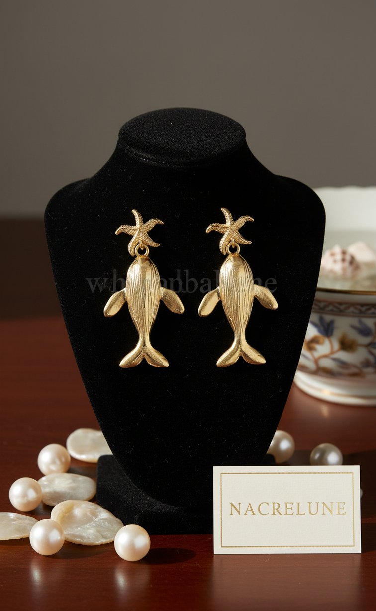 Boucles d'oreilles Dauphin – Acier Inoxydable Plaqué Or NACRELUNE boucles d'oreille