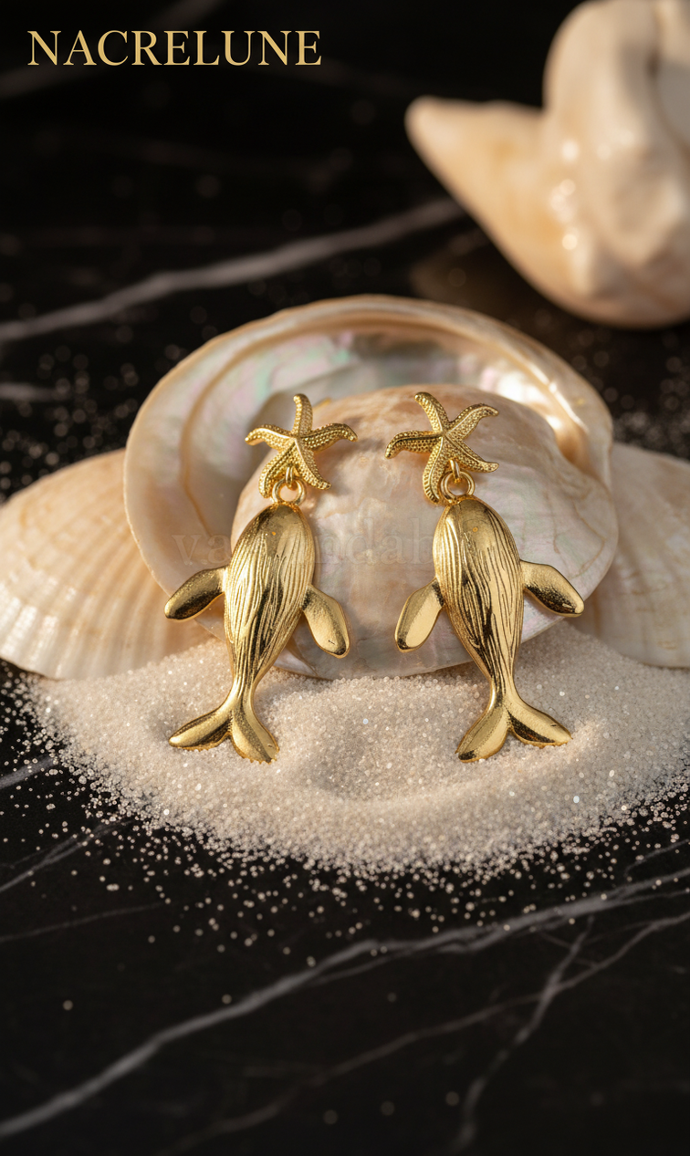 Boucles d'oreilles Dauphin – Acier Inoxydable Plaqué Or NACRELUNE boucles d'oreille