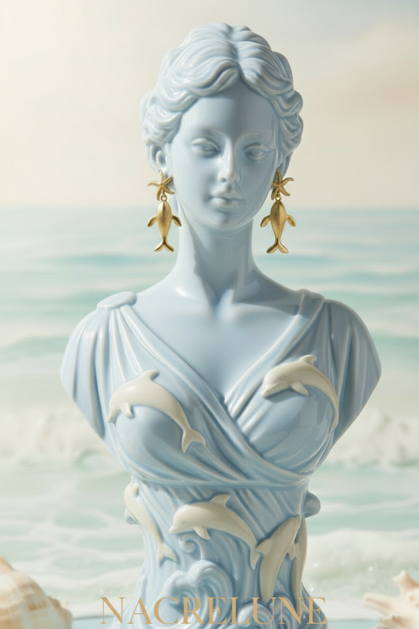 Boucles d'oreilles Dauphin – Acier Inoxydable Plaqué Or 18K | NACRELUNE