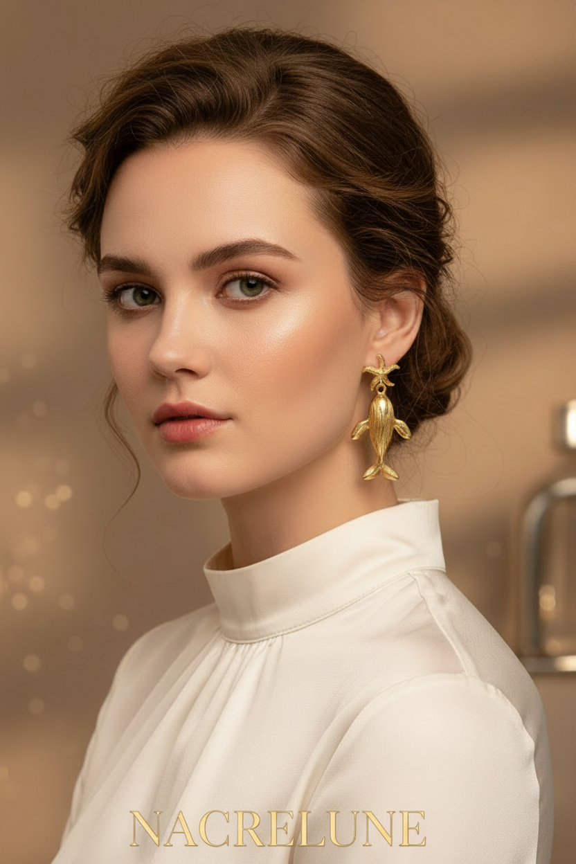 Boucles d'oreilles Dauphin – Acier Inoxydable Plaqué Or NACRELUNE boucles d'oreille