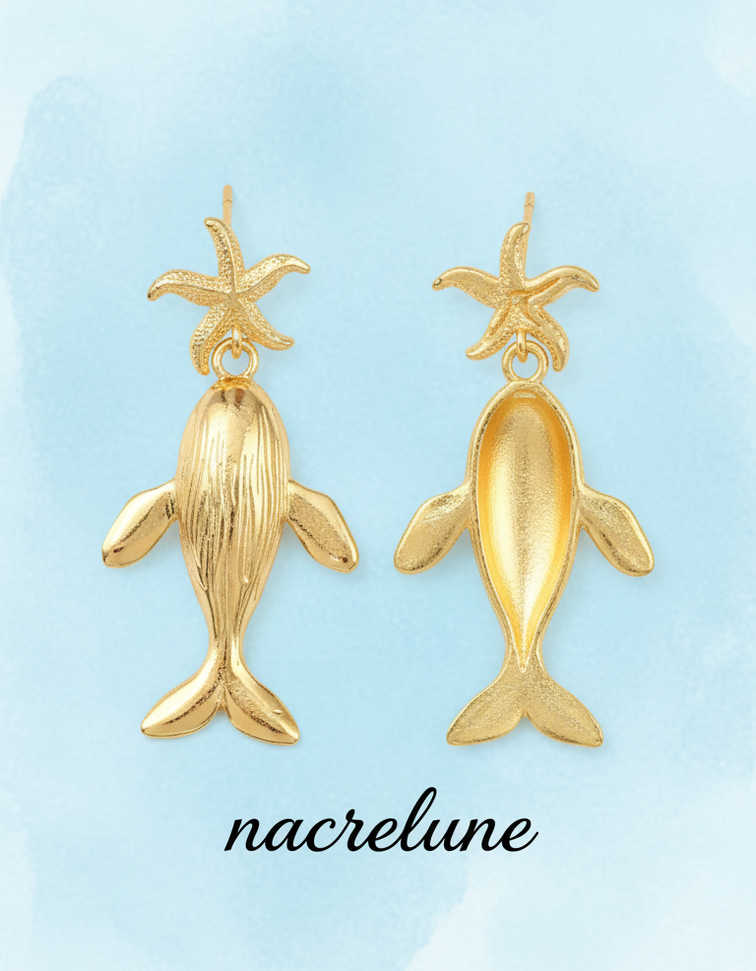 Boucles d'oreilles Dauphin – Acier Inoxydable Plaqué Or NACRELUNE boucles d'oreille