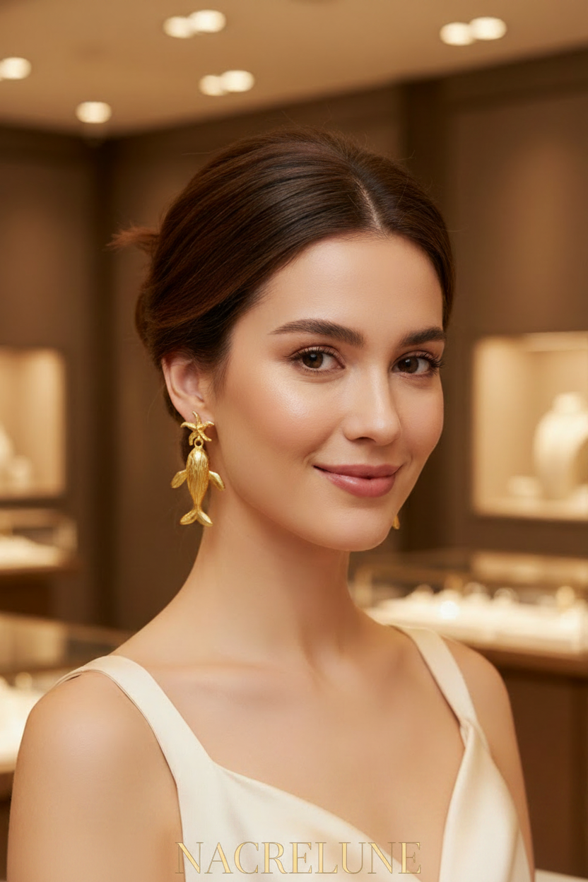 Boucles d'oreilles Dauphin – Acier Inoxydable Plaqué Or NACRELUNE boucles d'oreille