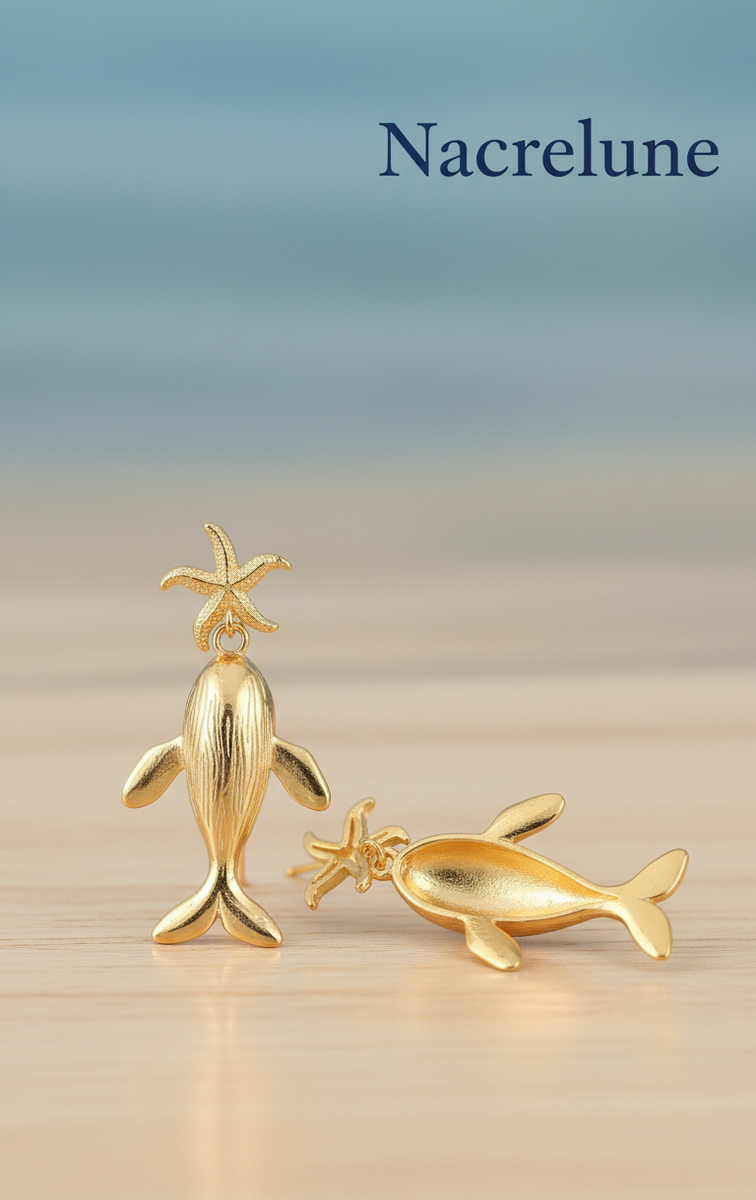 Boucles d'oreilles Dauphin – Acier Inoxydable Plaqué Or NACRELUNE boucles d'oreille