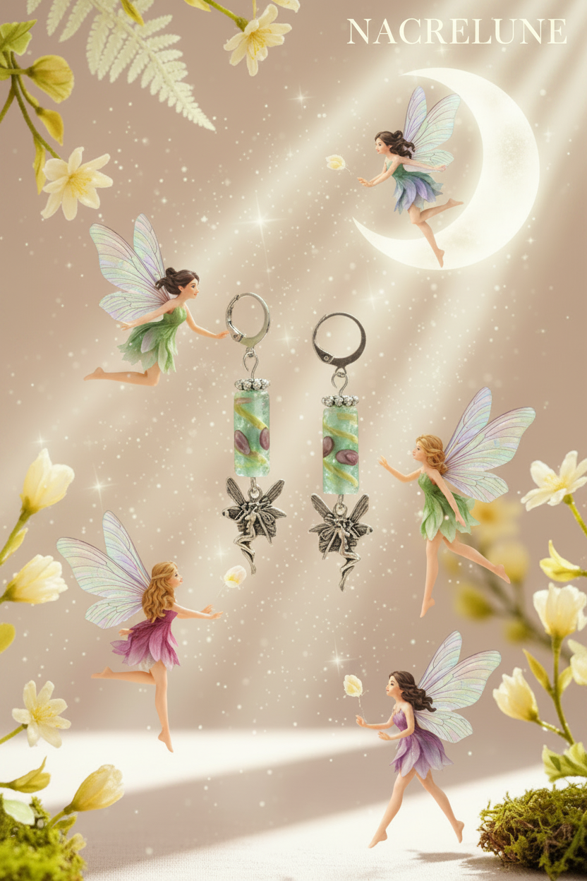 Boucles d'oreille en Verre Peint – Pendentif Féérique | NACRELUNE