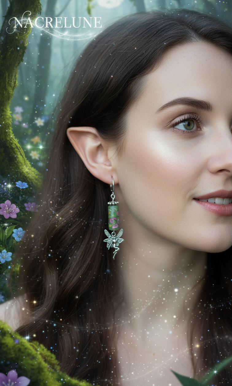 Boucles d'oreille en Verre Peint – Pendentif Féérique | NACRELUNE
