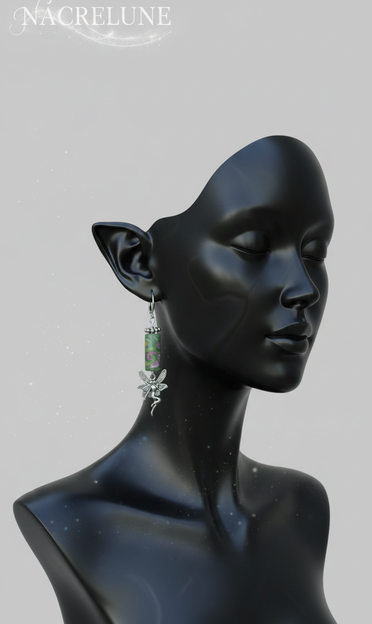 Boucles d'oreille en Verre Peint – Pendentif Féérique | NACRELUNE NACRELUNE boucles d'oreille