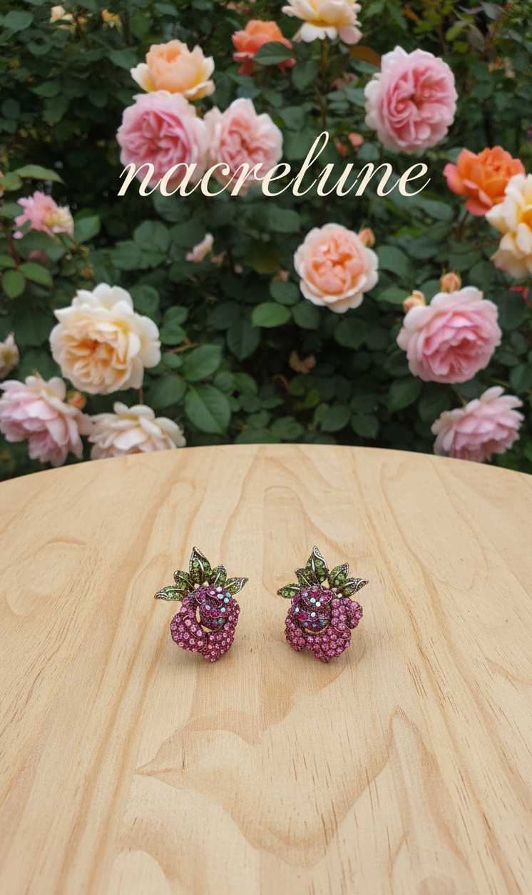 Boucles d’oreilles en strass roses, forme rose-NACRELUNE NACRELUNE boucles d'oreille