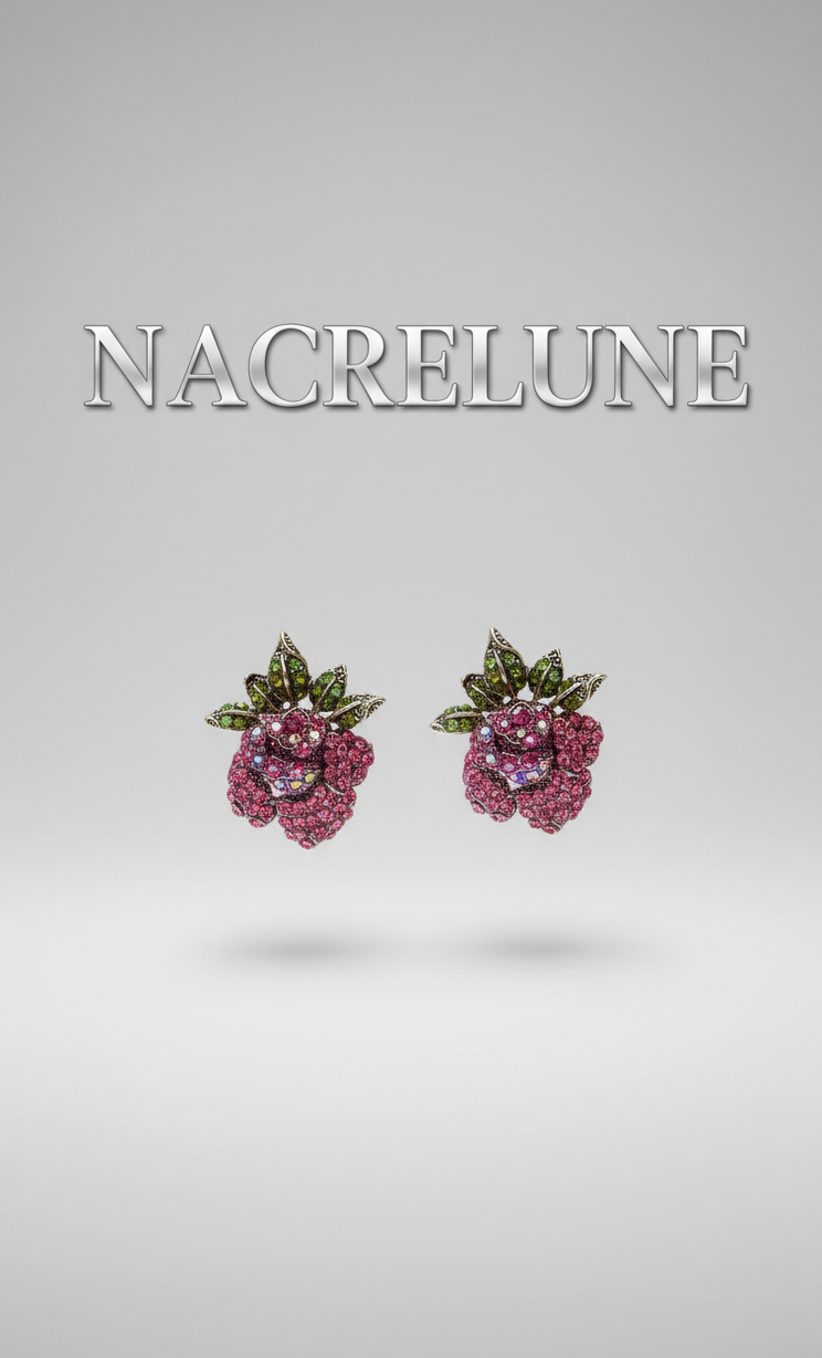 Boucles d’oreilles en strass roses, forme rose-NACRELUNE NACRELUNE boucles d'oreille