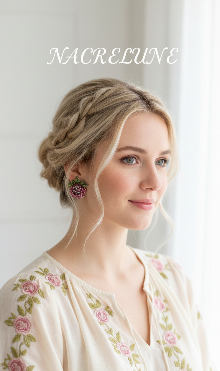 Boucles d’oreilles en strass roses, forme rose-NACRELUNE NACRELUNE boucles d'oreille