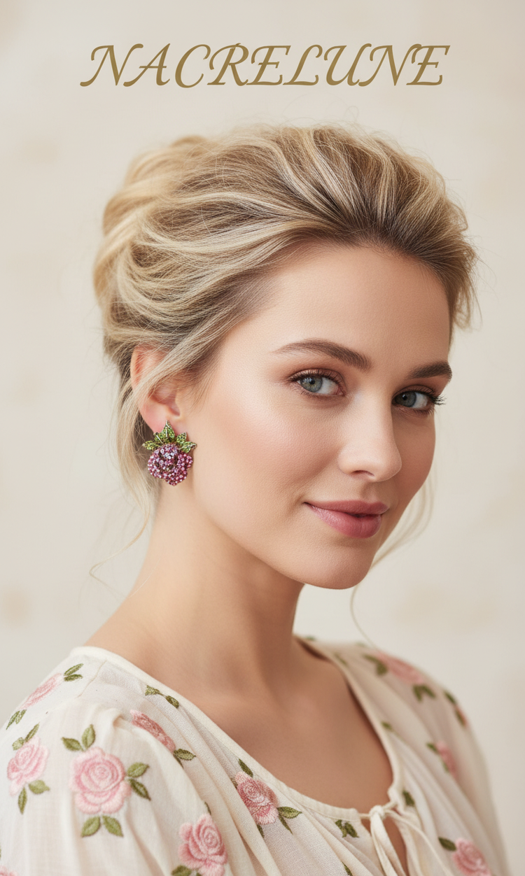 Boucles d’oreilles en strass roses, forme rose-NACRELUNE NACRELUNE boucles d'oreille