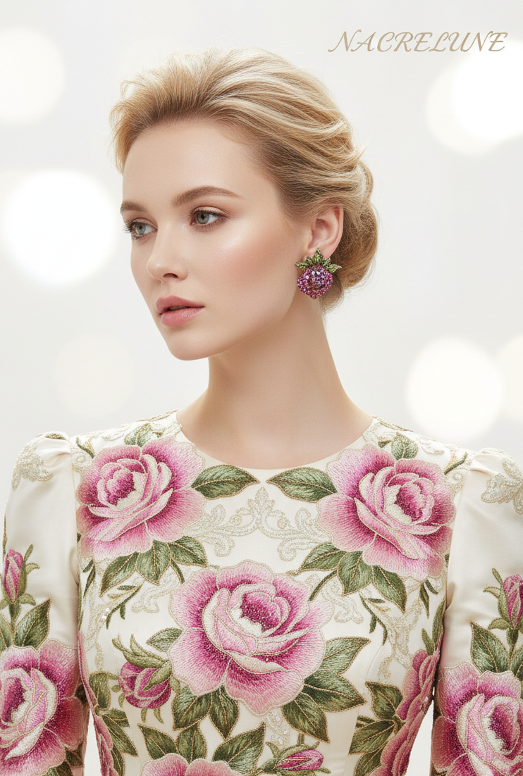 Boucles d’oreilles en strass roses, forme rose-NACRELUNE NACRELUNE boucles d'oreille