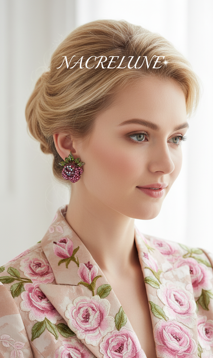 Boucles d’oreilles en strass roses, forme rose-NACRELUNE NACRELUNE boucles d'oreille