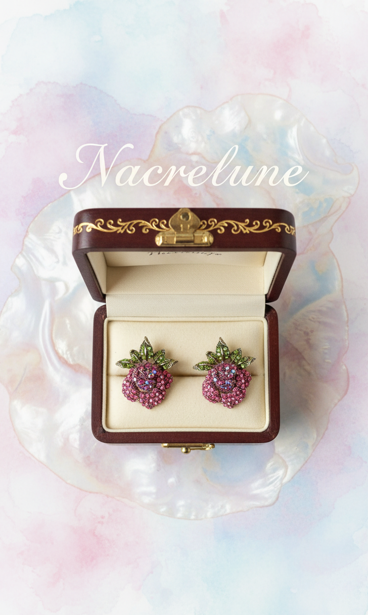 Boucles d’oreilles en strass roses, forme rose-NACRELUNE NACRELUNE boucles d'oreille