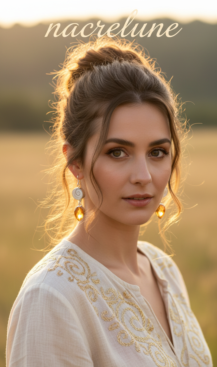 Boucles d’oreilles argent 925, œil de Shiva ou oeil de Ste Lucie et topaze-NACRELUNE NACRELUNE boucles d'oreille