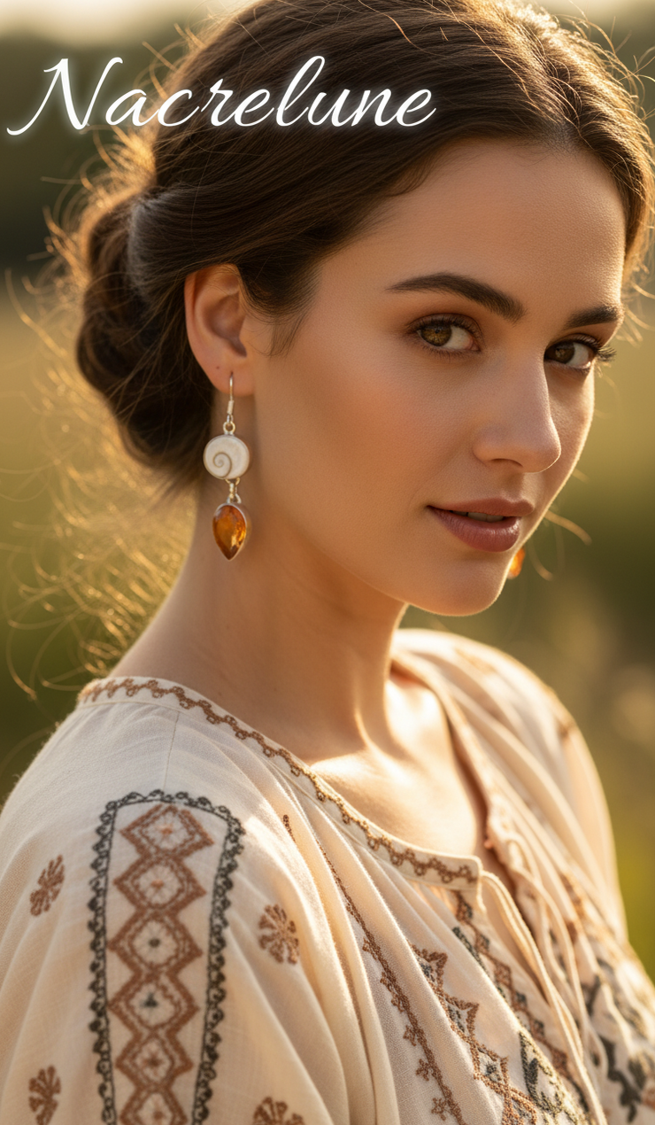 Boucles d’oreilles argent 925, œil de Shiva ou oeil de Ste Lucie et topaze-NACRELUNE NACRELUNE boucles d'oreille