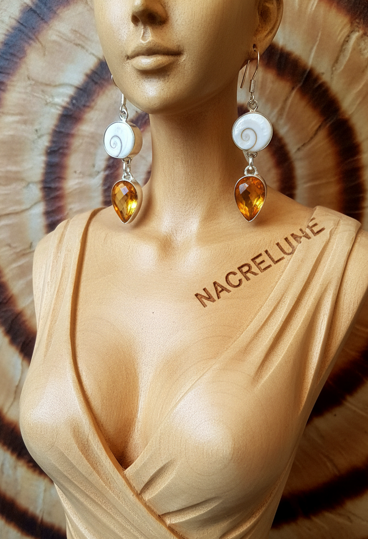 Boucles d’oreilles argent 925, œil de Shiva ou oeil de Ste Lucie et topaze-NACRELUNE NACRELUNE boucles d'oreille