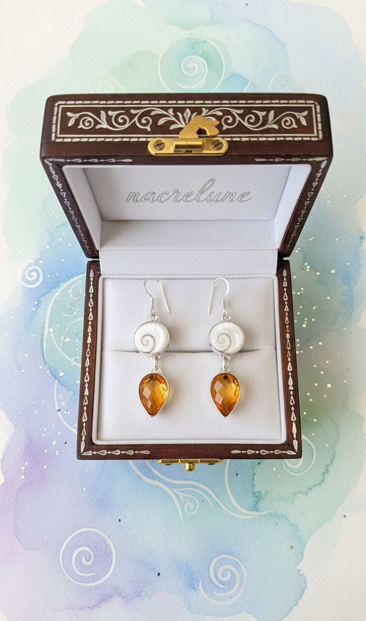Boucles d’oreilles argent 925, œil de Shiva ou oeil de Ste Lucie et topaze-NACRELUNE NACRELUNE boucles d'oreille